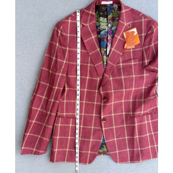 NWT Men's Tallia 100% Linen Windowpane Blazer Sportcoat 42R jacket Red/tan - Picture 3 of 10